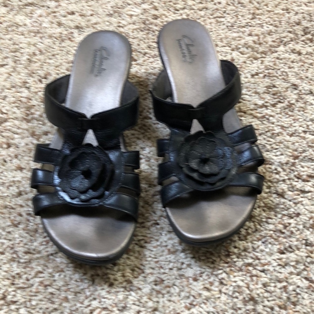 Clark’s black sandals. Size 8